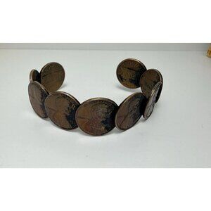 Vintage Penny Coin Cuff Bracelet Lincoln Cent Patina Statement Unisex